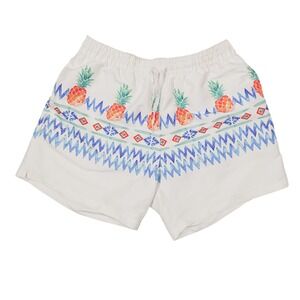 CHUBBIES Men's L White Pineapple Aztec Print Mesh Lined Drawstring Swim Trunks